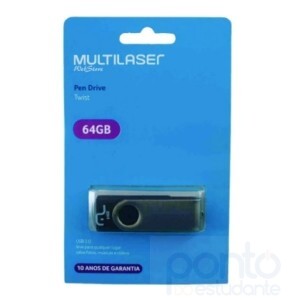Pen Drive 64GB USB 2.0 Twist preto PD590 Multilaser