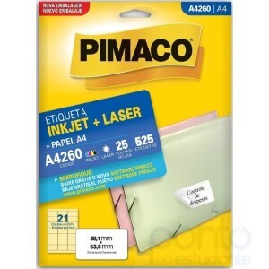 Etiqueta InkJet+Laser 38,1mm x 63,5mm A4260 - Pimaco
