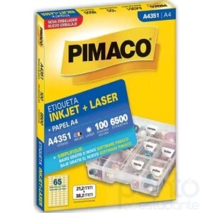 Etiqueta InkJet+Laser 21,2mm x 38,2mm A4351 - Pimaco
