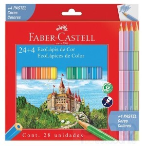 Lápis de Cor Faber Castell 24 Cores + 4 Tons Tastéis