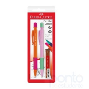 Kit com 2 Lapiseiras Faber Castell Poly Slim 0.5mm Rosa e Roxa 